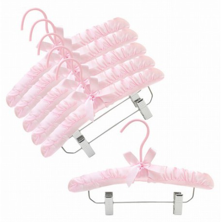 Kids 12" Pink Satin Hanger w/ Clips